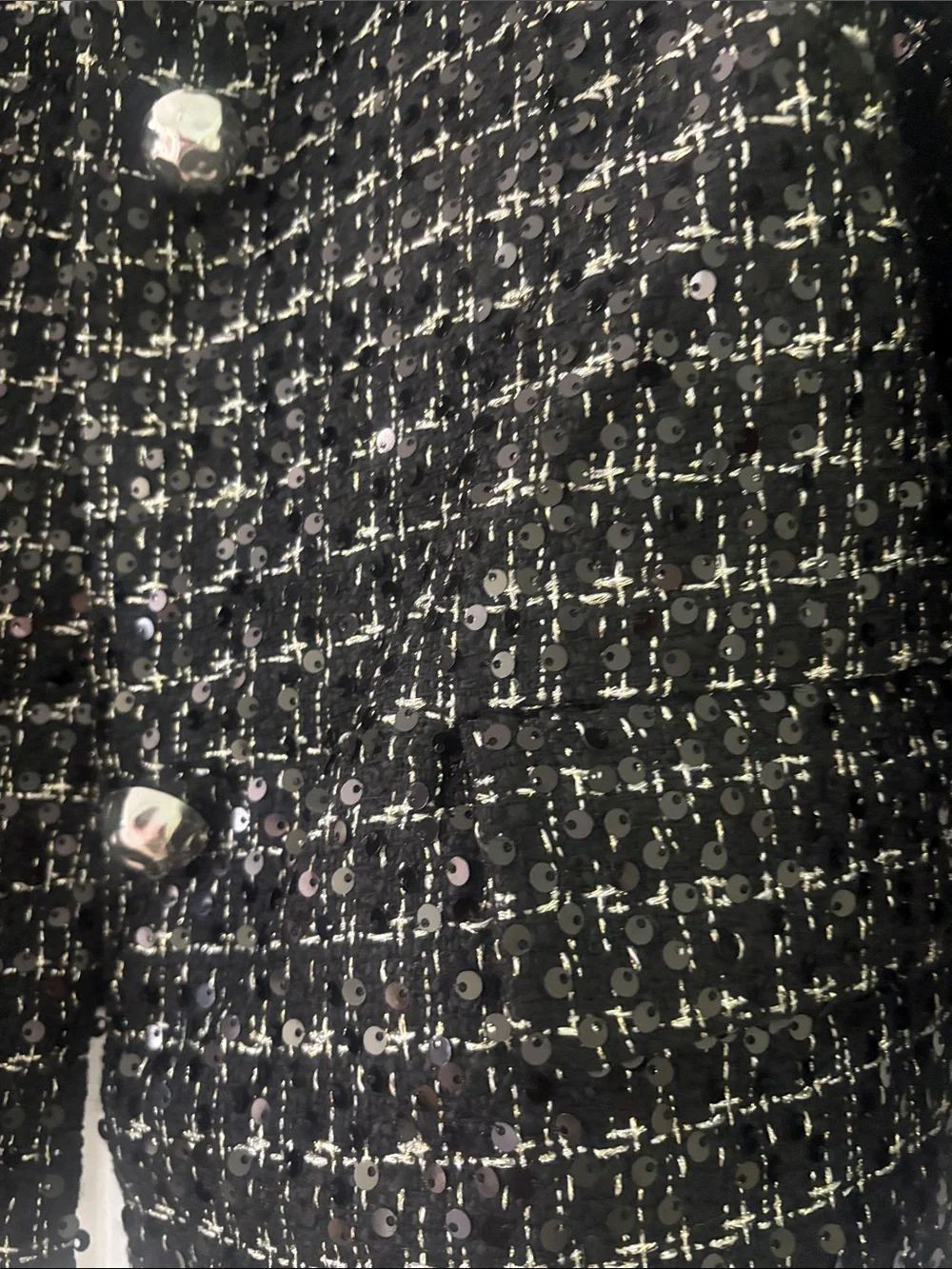 Chanel-Style Black Tweed Boxy Jacket with Sequins - Picture 3 of 3